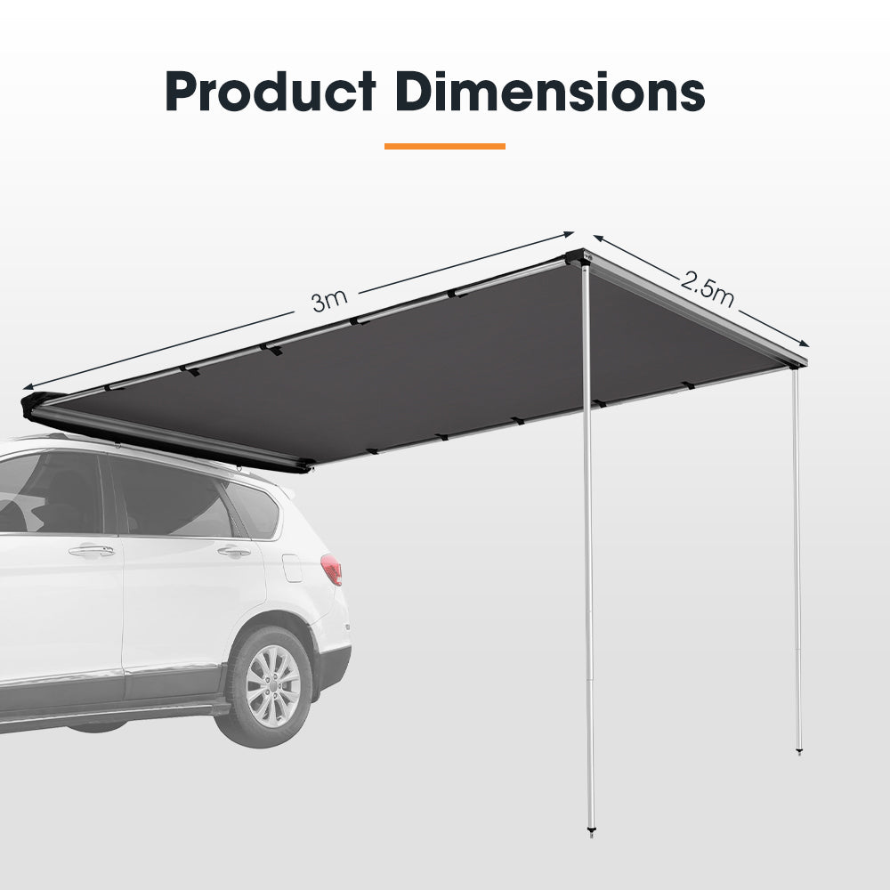 San Hima Car Side Awning 2.5x3m Pull-out Telescoping Poles Waterproof Car Shade