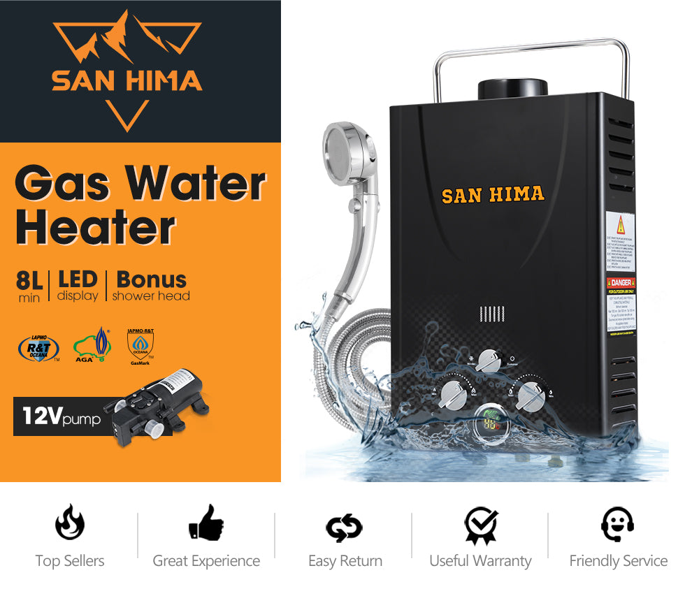 SAN HIMA Portable Gas Hot Water Heater System 8L Caravan Outdoor Camping Shower