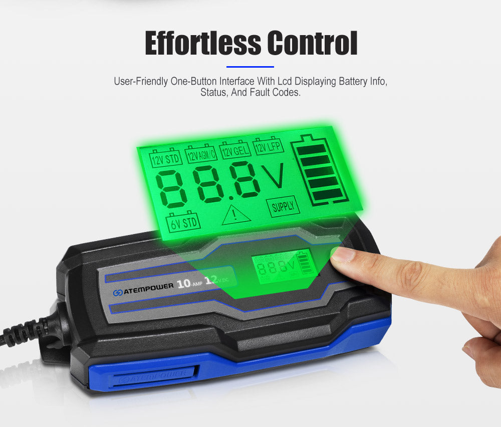 ATEM POWER Smart Battery Charger Trickle 10A 6V/12V