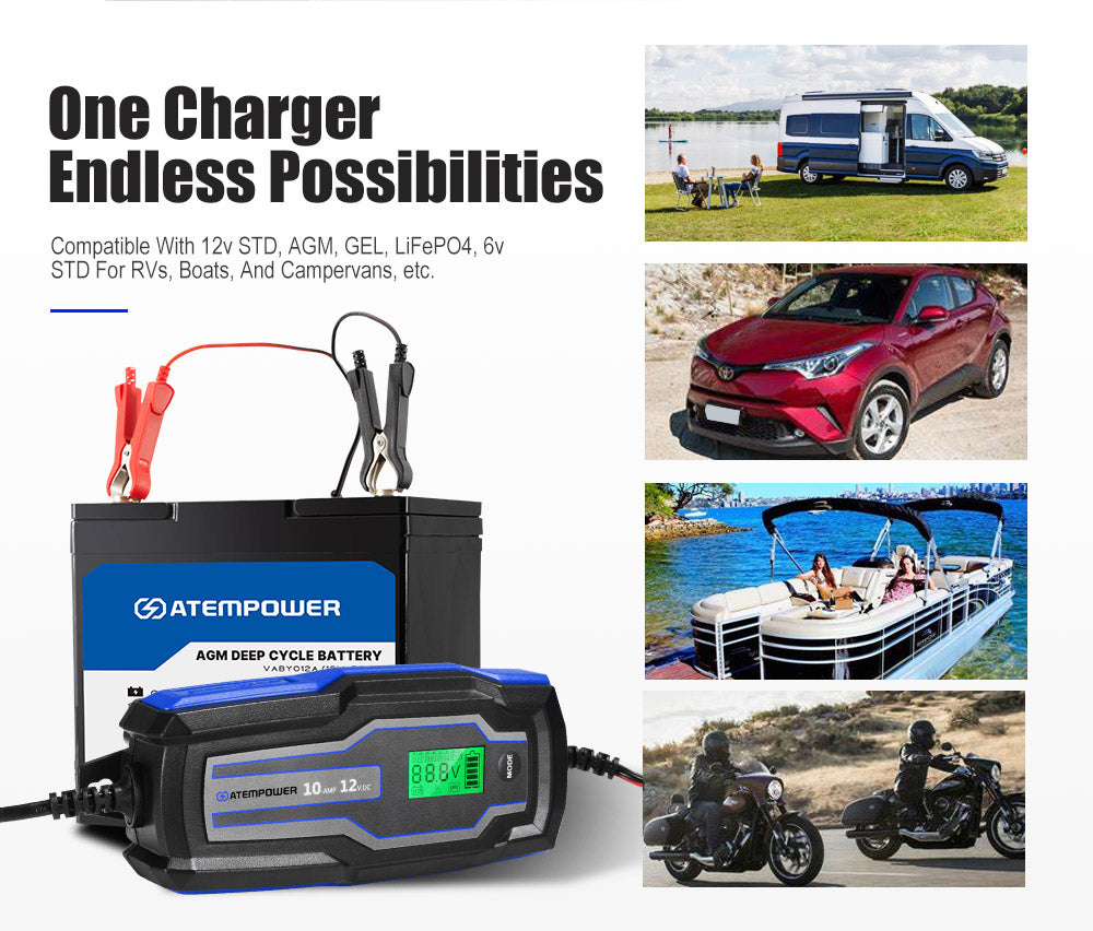ATEM POWER Smart Battery Charger Trickle 10A 6V/12V