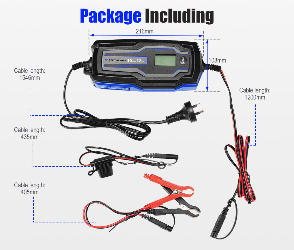 ATEM POWER Smart Battery Charger Trickle 10A 6V/12V