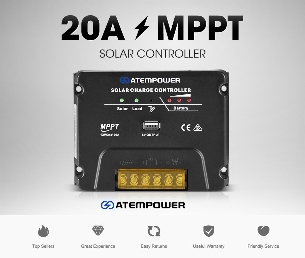ATEM POWER 20A 12V/24V MPPT Solar Charge Controller
