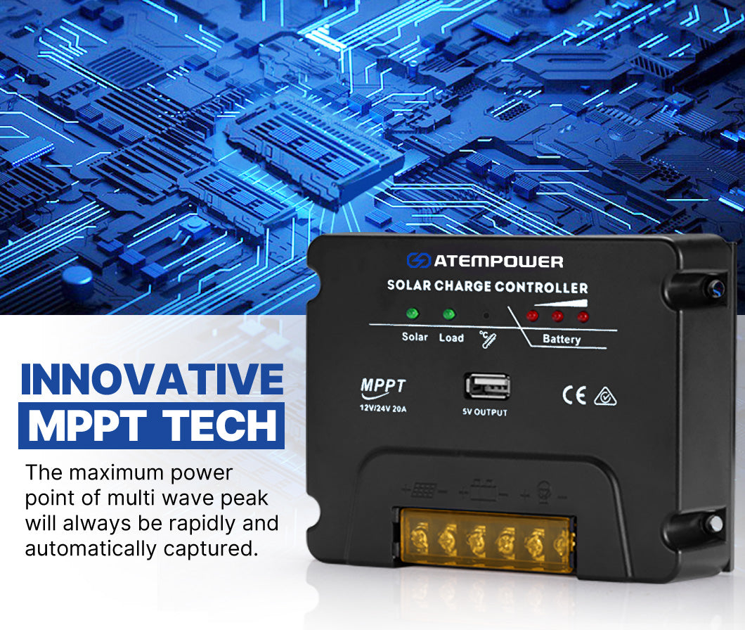 ATEM POWER 20A 12V/24V MPPT Solar Charge Controller