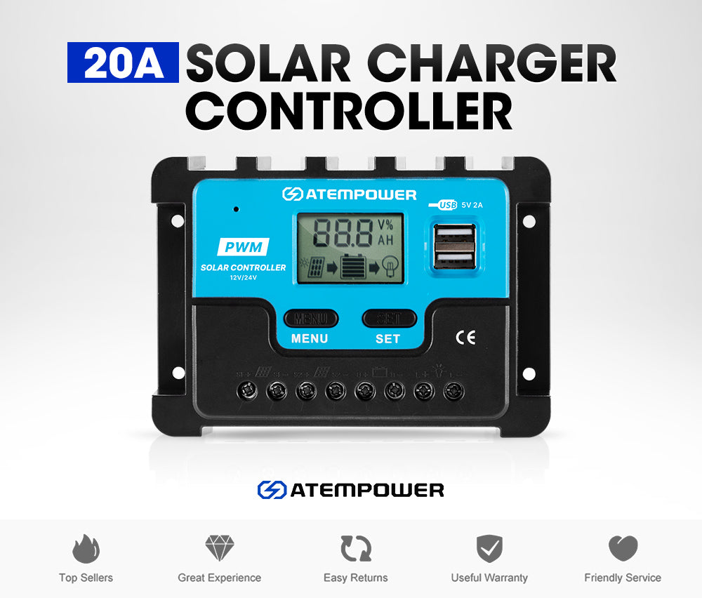 ATEM POWER 20A Solar Charge Controller 12V 24V