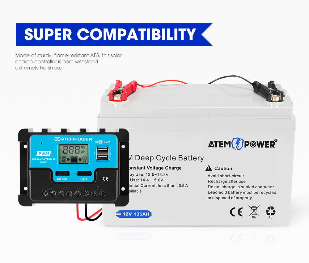 ATEM POWER 20A Solar Charge Controller 12V 24V