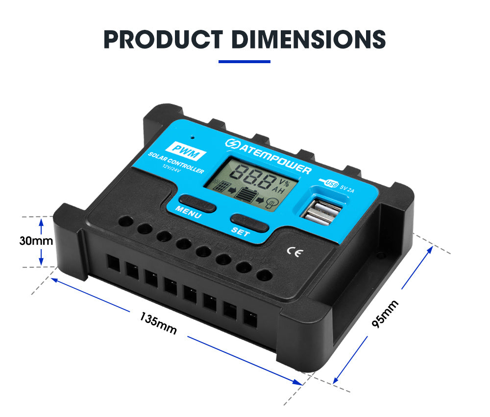 ATEM POWER 20A Solar Charge Controller 12V 24V
