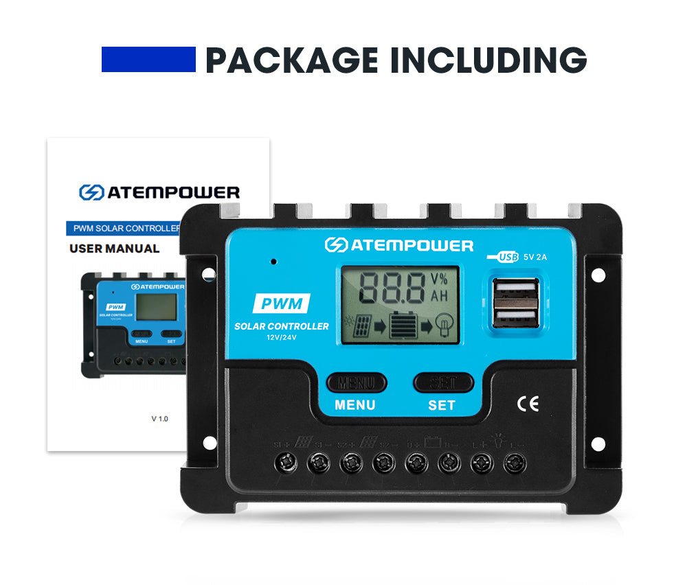 ATEM POWER 20A Solar Charge Controller 12V 24V