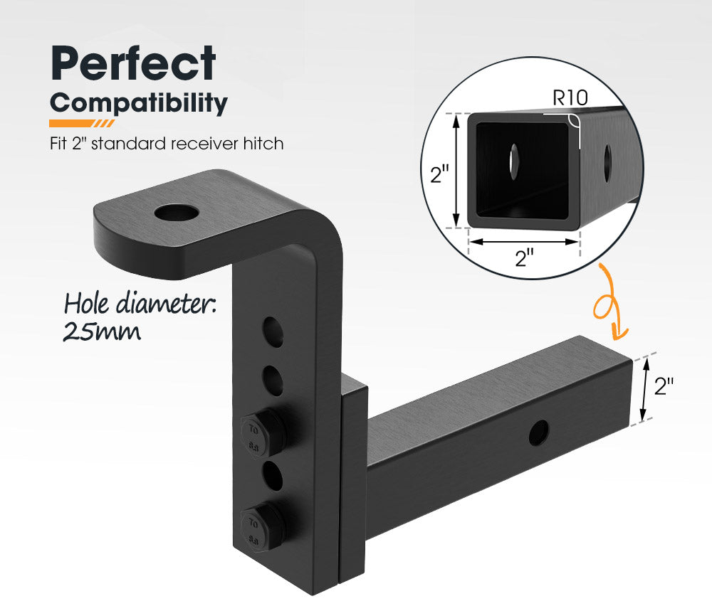 SAN HIMA Adjustable Towbar Ball Mount 2" Hitch Towing Trailer Camper Bike Rack 4WD