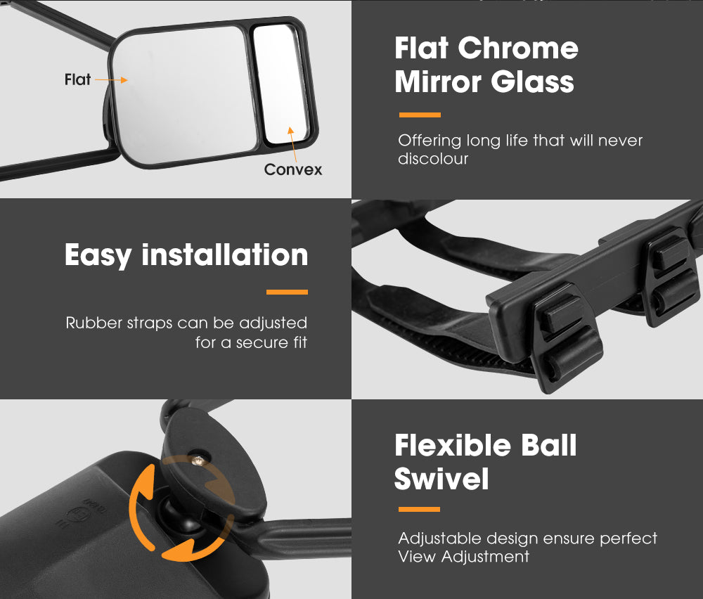 SAN HIMA 2x Towing Mirrors Clip Universal Multi Trailer Caravan Car Truck Vehicle 4WD Pair