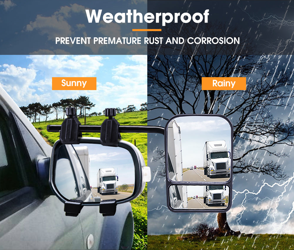 SAN HIMA 2x Towing Mirrors Pair Clip on Multi Fit Clamp On Towing Caravan 4X4 Trailer