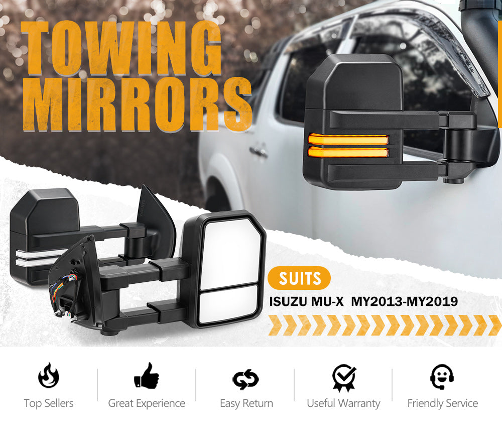 SAN HIMA Pair Extendable Towing Mirrors for Isuzu MU-X MY2013-MY2019 Black