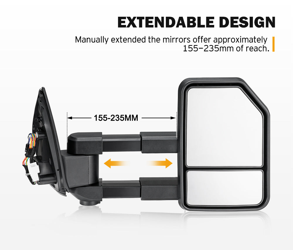 SAN HIMA Pair Extendable Towing Mirrors for Isuzu MU-X MY2013-MY2019 Black