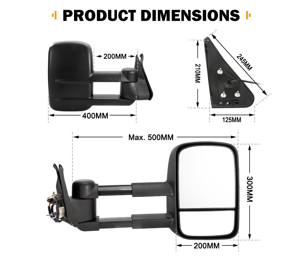 SAN HIMA Pair Towing Mirrors fit Nissan Patrol GU Y61 1997- 2016 Black