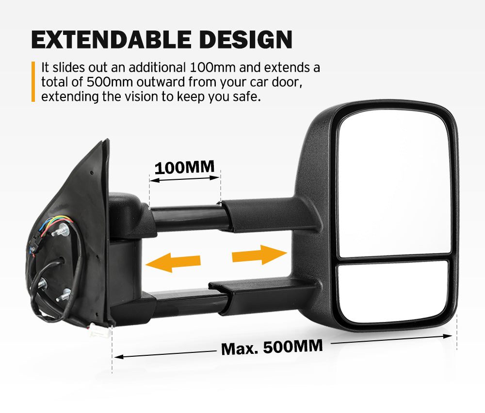SAN HIMA Pair Towing Mirrors for Toyota Hilux 2005-2015 BLACK