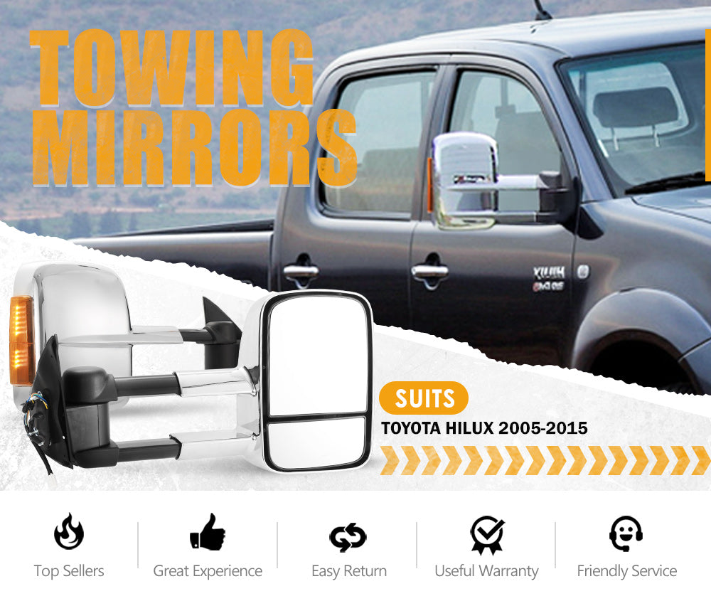 SAN HIMA Pair Towing Mirrors for Toyota Hilux 2005-2015 Chrome