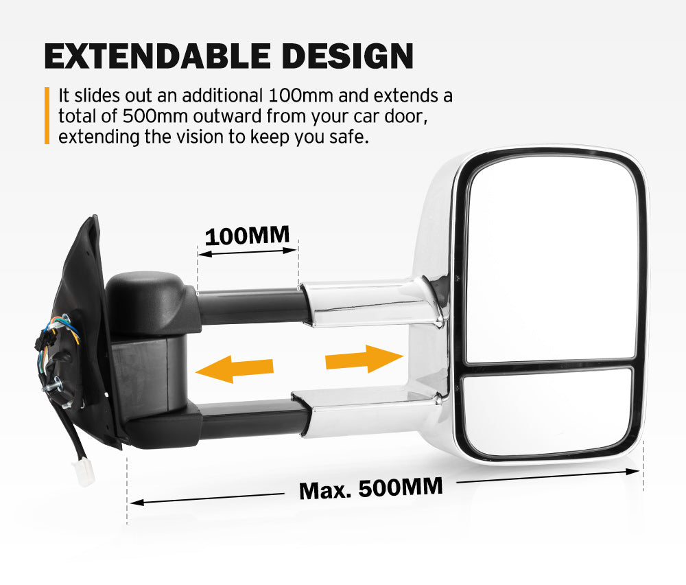 SAN HIMA Pair Towing Mirrors for Toyota Hilux 2005-2015 Chrome