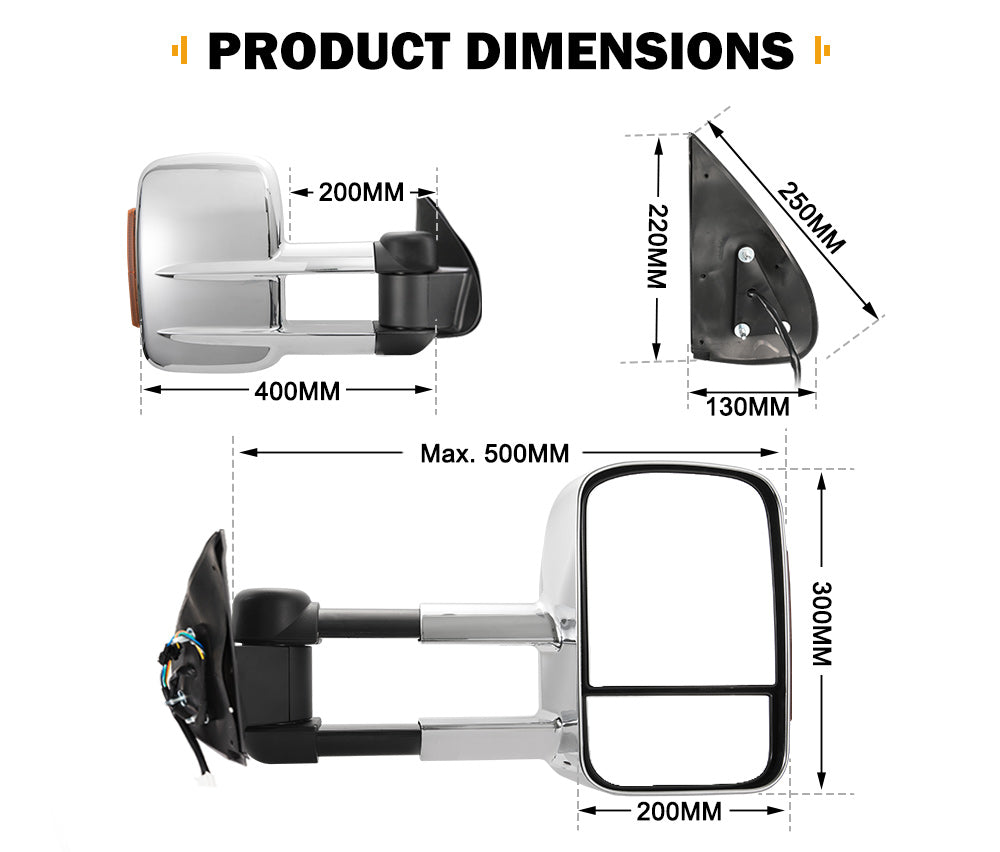 SAN HIMA Pair Towing Mirrors for Toyota Hilux 2005-2015 Chrome