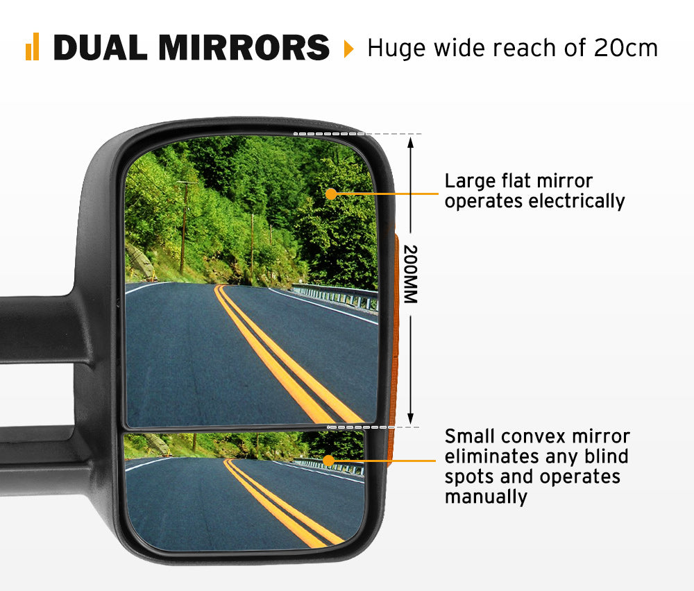 SAN HIMA Pair Extendable Towing Mirrors for Isuzu D-MAX MY2012-MY2019 BLACK