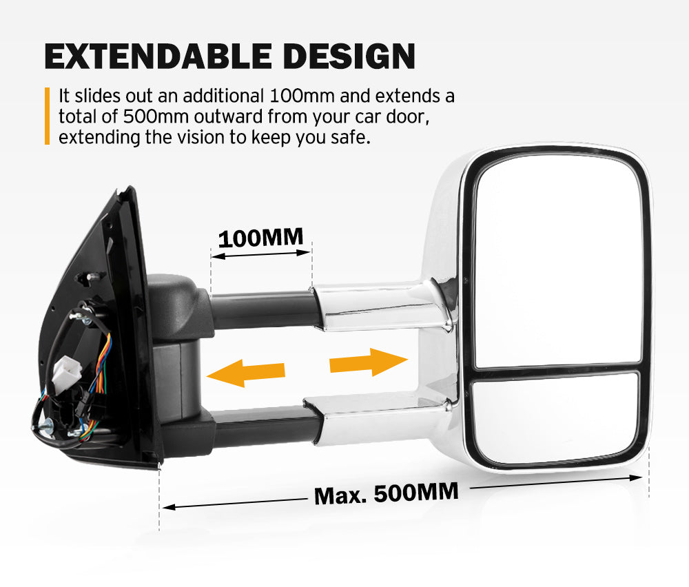 SAN HIMA  Chrome Extendable Towing Mirrors for Isuzu D-MAX MY2012-MY2019