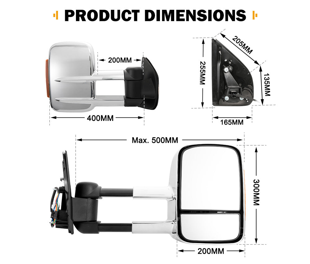 SAN HIMA  Chrome Extendable Towing Mirrors for Isuzu D-MAX MY2012-MY2019