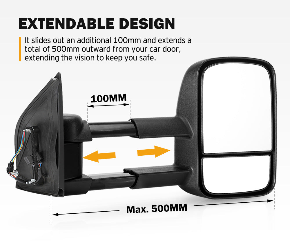 SAN HIMA Pair Towing Mirrors for Nissan Navara D40 2005-2015 Indicator