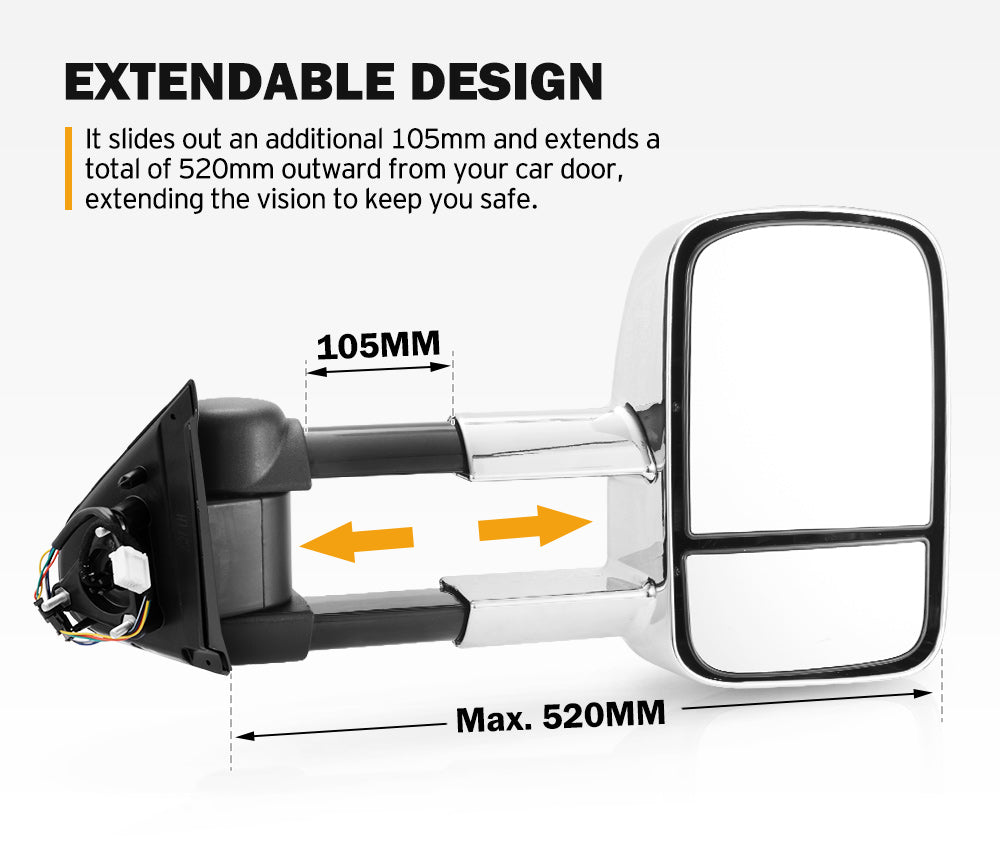 SAN HIMA Extendable Towing Mirrors for Nissan Navara D23 2015-On Silver