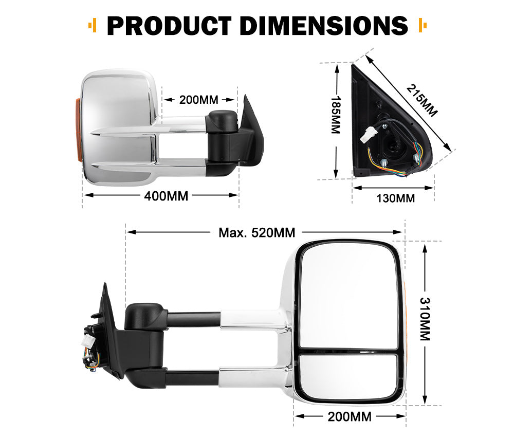 SAN HIMA Extendable Towing Mirrors for Nissan Navara D23 2015-On Silver