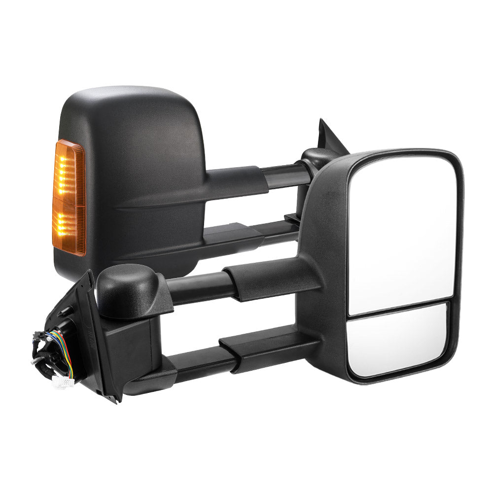 SAN HIMA Extendable Towing Mirrors Pair for Nissan Navara D23 NP300 2015-On Black
