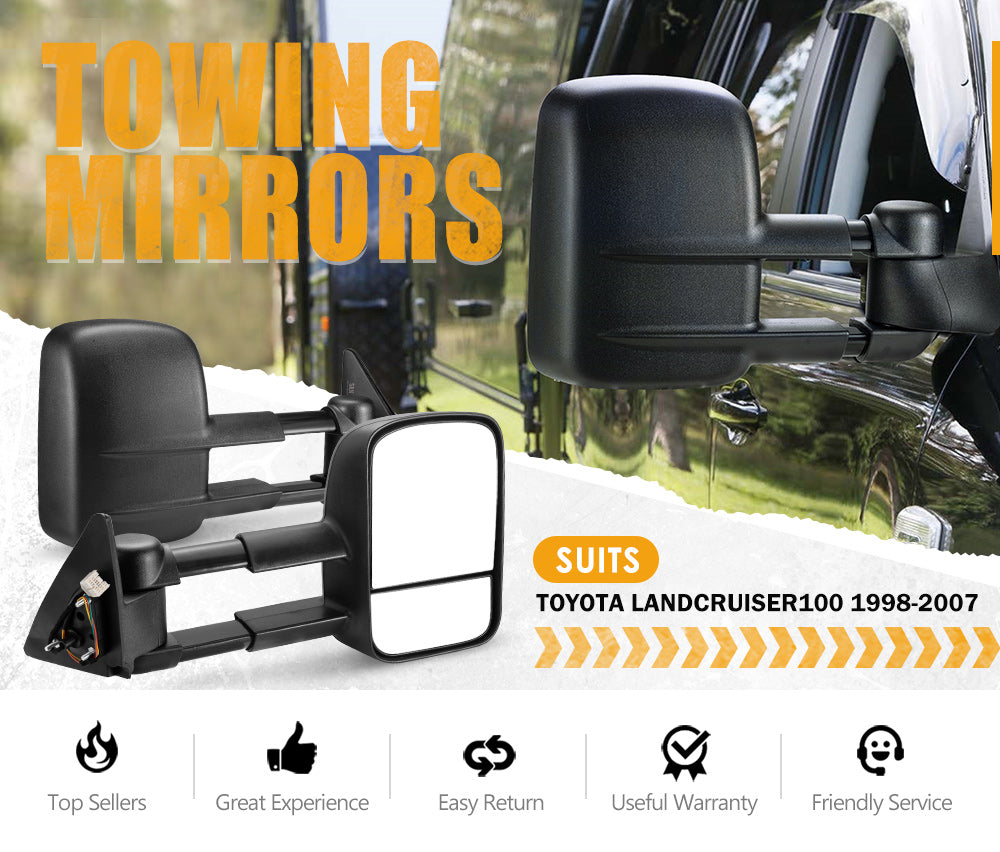 SAN HIMA Pair Extendable Towing Mirrors For Toyota Landcruiser 100 1998-2007
