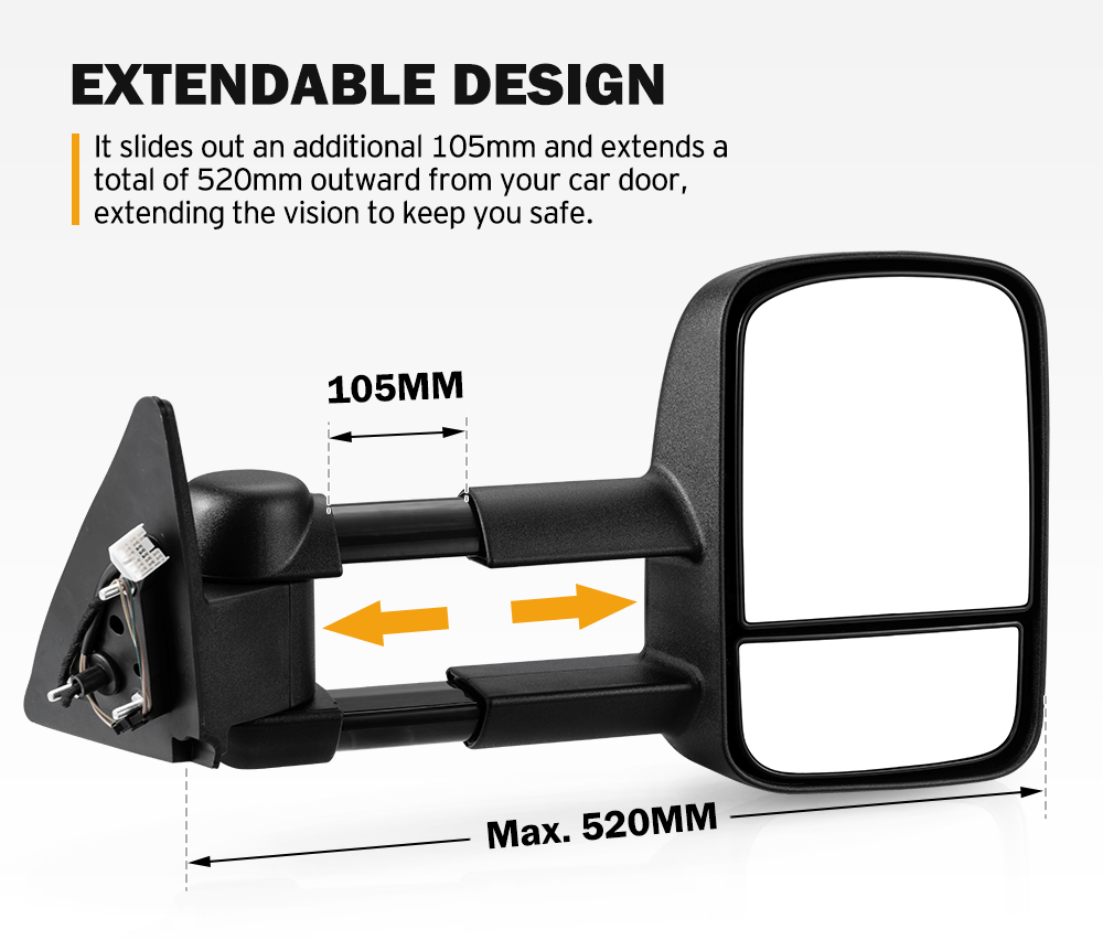 SAN HIMA Pair Extendable Towing Mirrors For Toyota Landcruiser 100 1998-2007