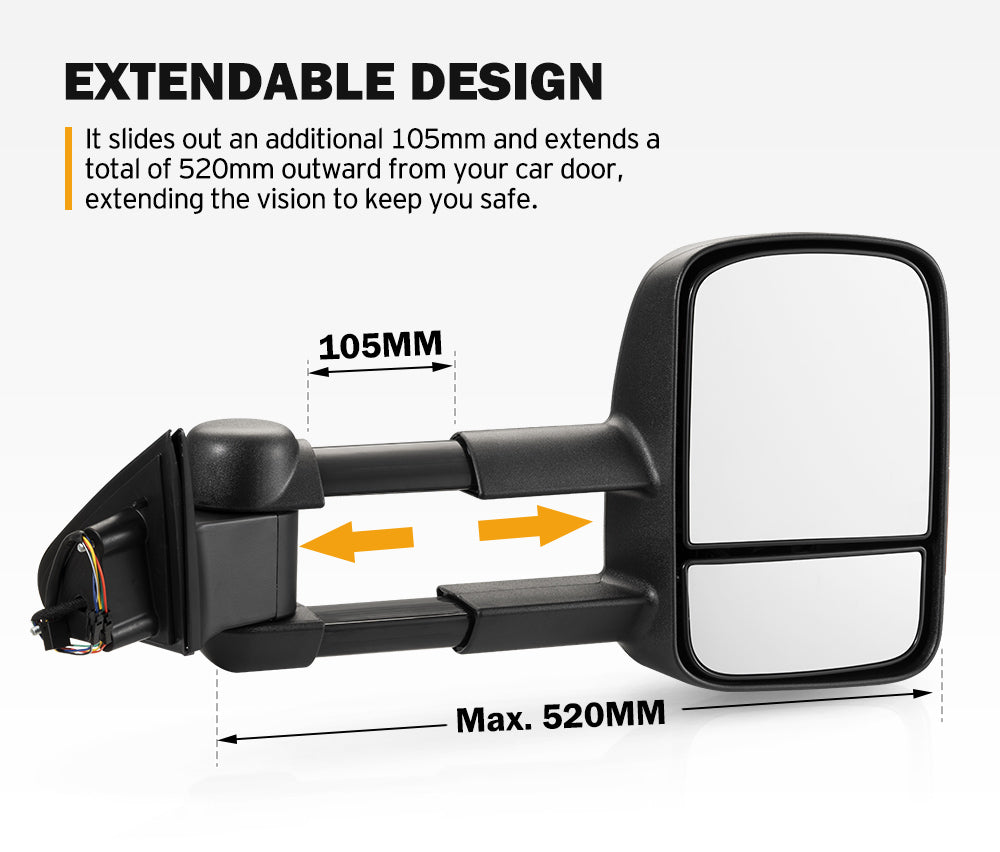 SAN HIMA Extendable Towing Mirrors For JeepÂ GrandÂ CherokeeÂ 2010-Current