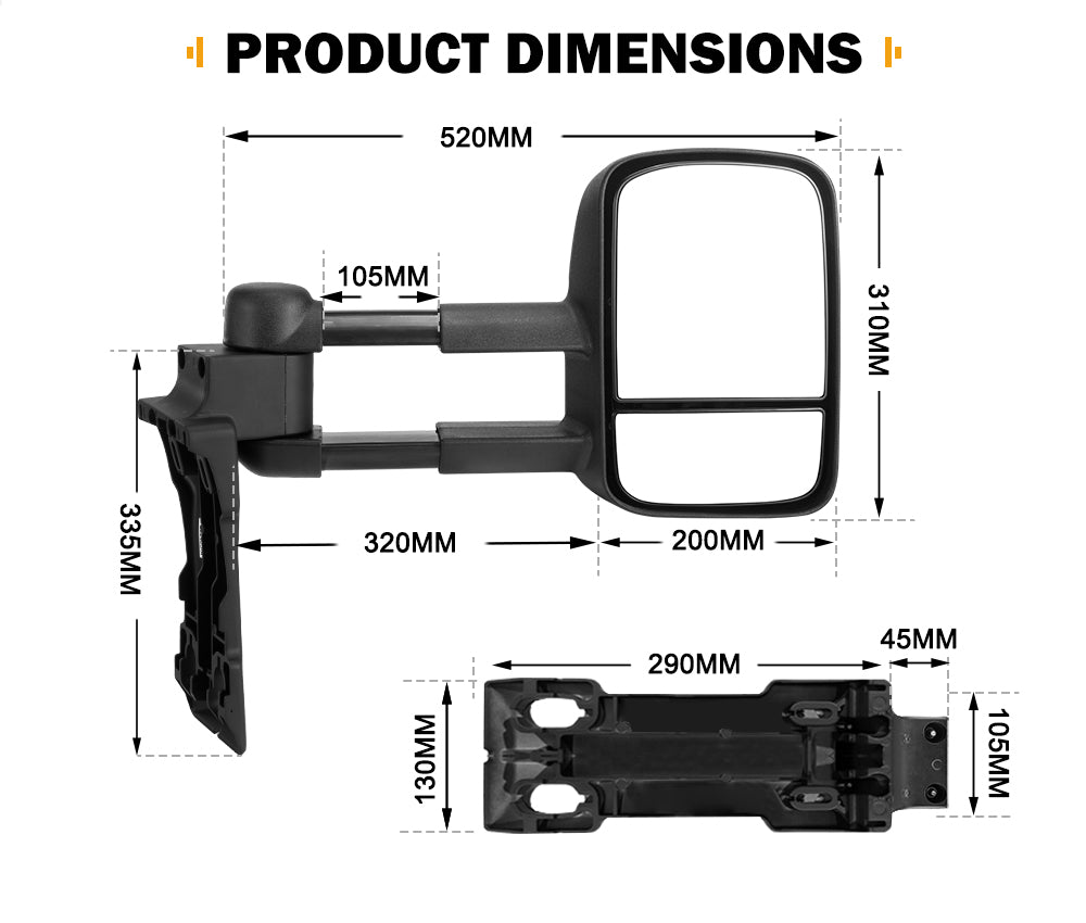 SAN HIMA Pair Extendable Towing Mirrors For Toyota Land Cruiser 70-79 Series 1984-2019