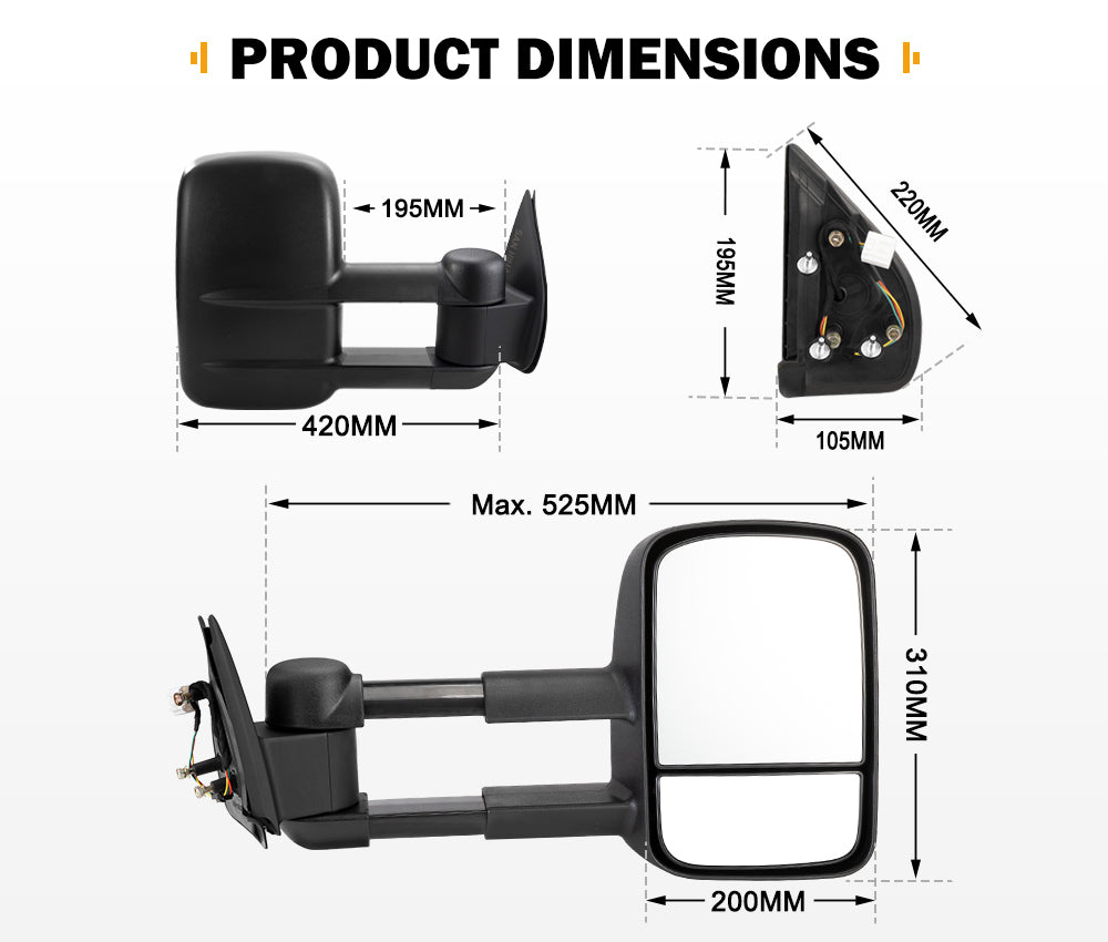 San Hima Pair Extendable Towing Mirrors For Ford Ranger 2009-2011