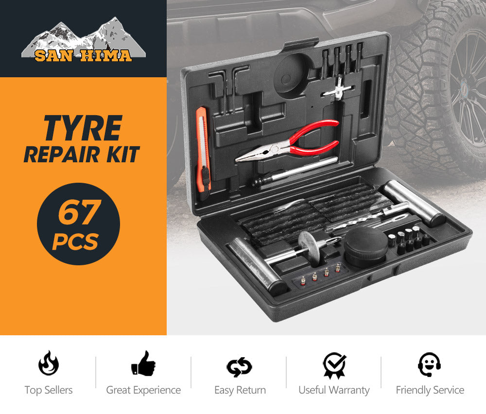 SAN HIMA 67PCS Tyre Puncture Repair Recovery Kit Heavy Duty 4WD Offroad Plugs Tubeless