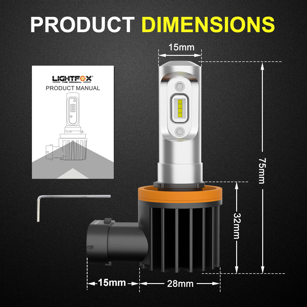 LIGHTFOX Pair Lumiled H8 6000LM LED Headlight Kit High/Low Beam Replace Xenon Halogen Globe