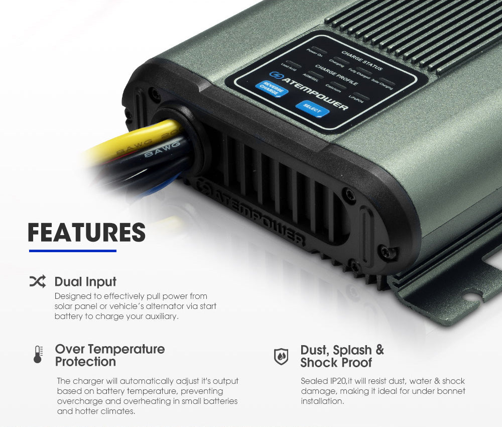 Atem Power 12V DC to DC Dual Battery Charger RV Caravan 20A 40A Battery Maintainer