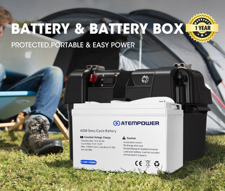 ATEM POWER 12V 135Ah AGM Deep Cycle Battery Portable Sealed Marine SLA Camping + Battery Box