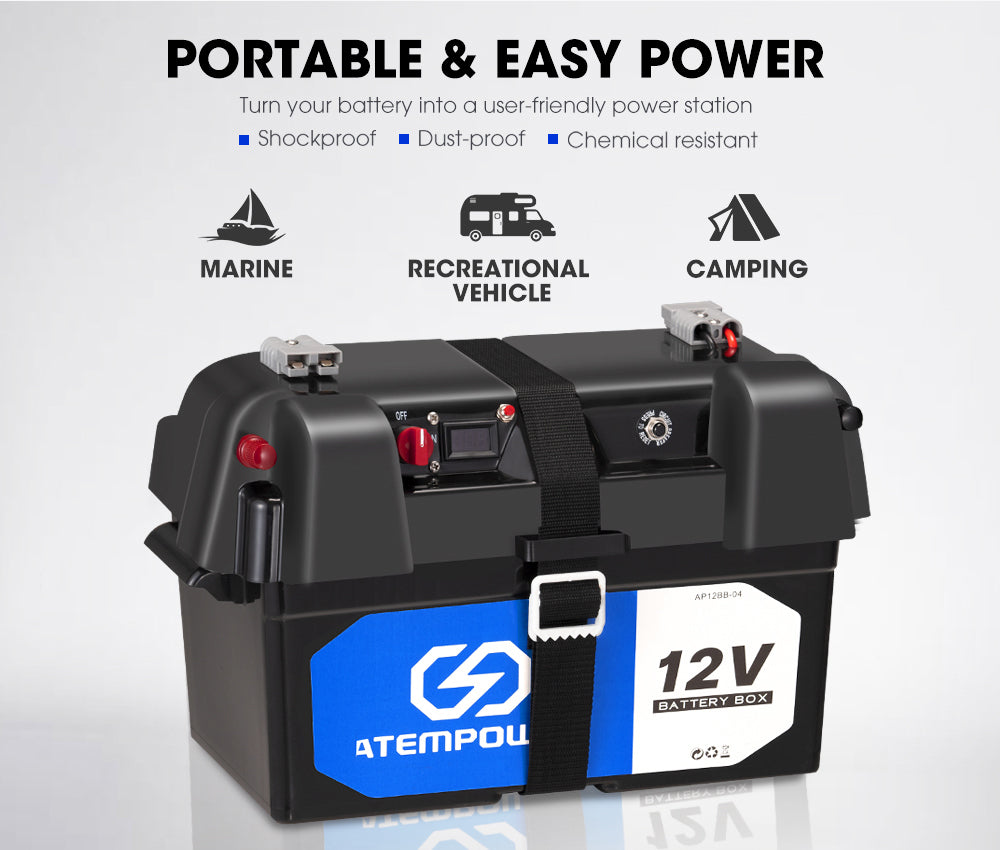 ATEM POWER 12V 135Ah AGM Deep Cycle Battery Portable Sealed Marine SLA Camping + Battery Box