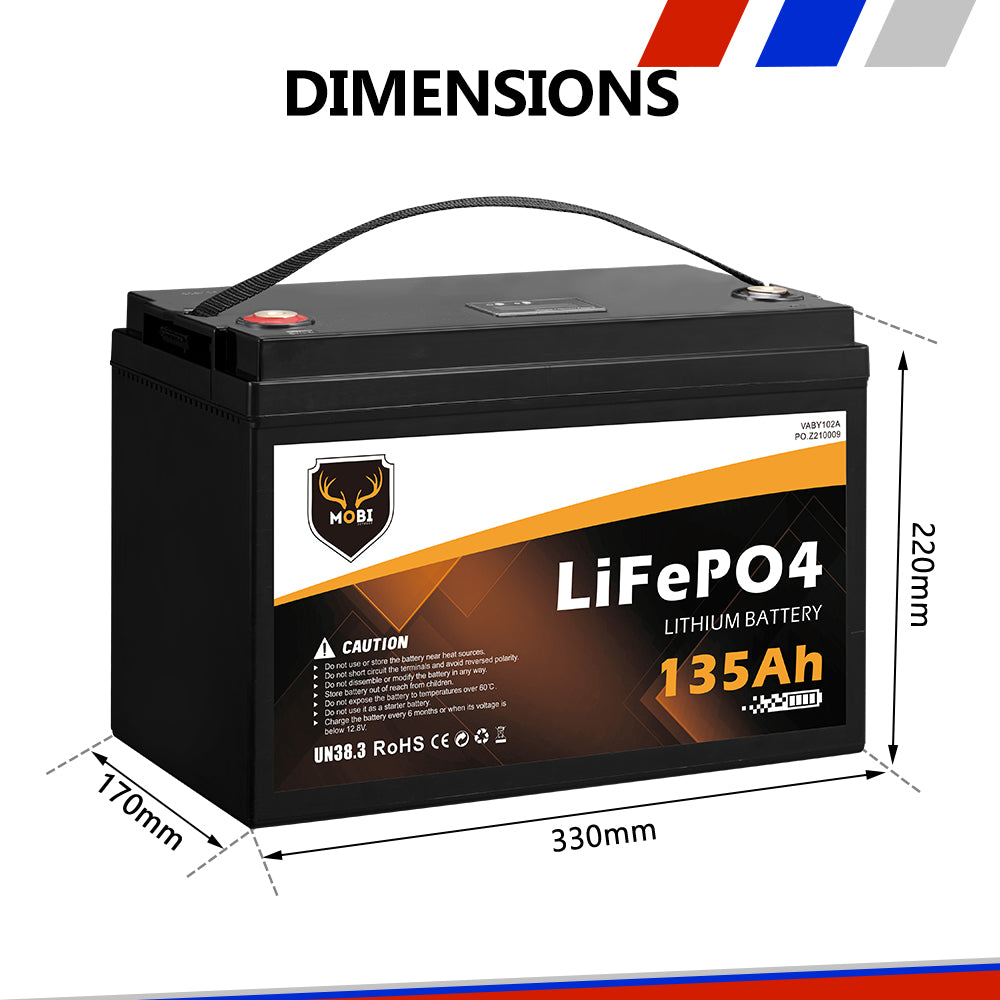 Mobi 135AH 12V Lithium Battery LiFePO4 Deep Cycle Rechargeable Marine 4WD AGM
