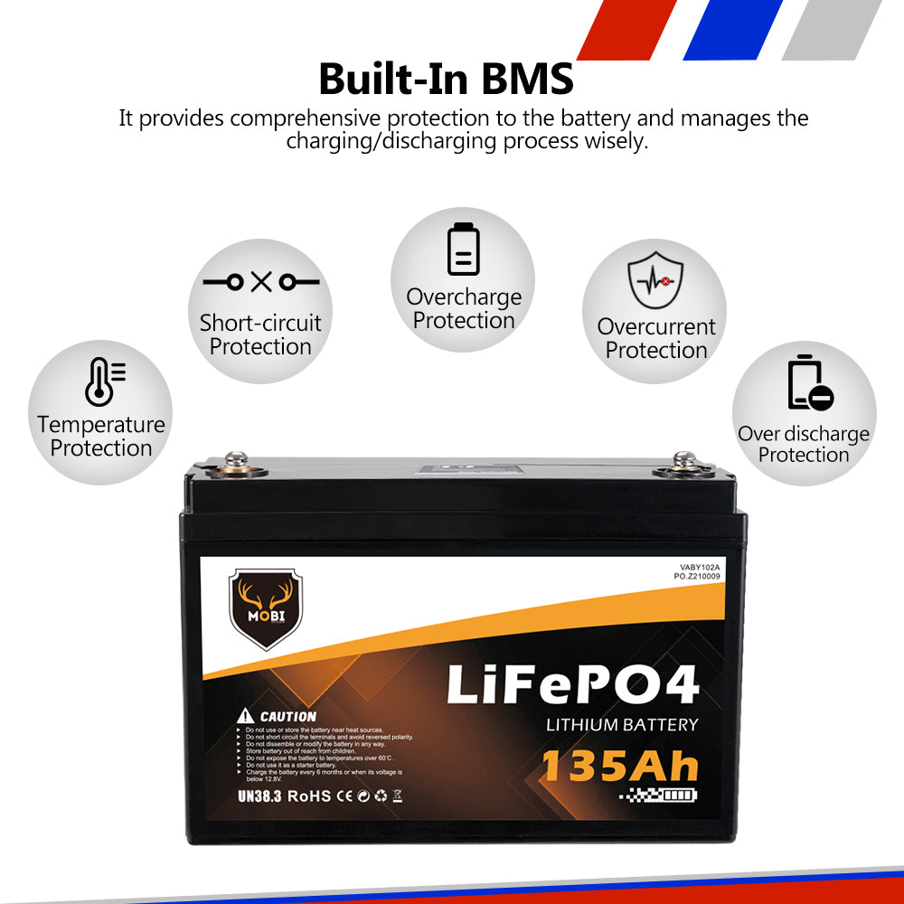 Mobi 135AH 12V Lithium Battery LiFePO4 Deep Cycle Rechargeable Marine 4WD AGM