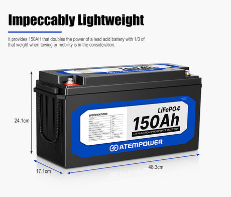 ATEM POWER 12V 150Ah Lithium Battery LiFePO4 Phosphate Deep Cycle Rechargeable Replace AGM