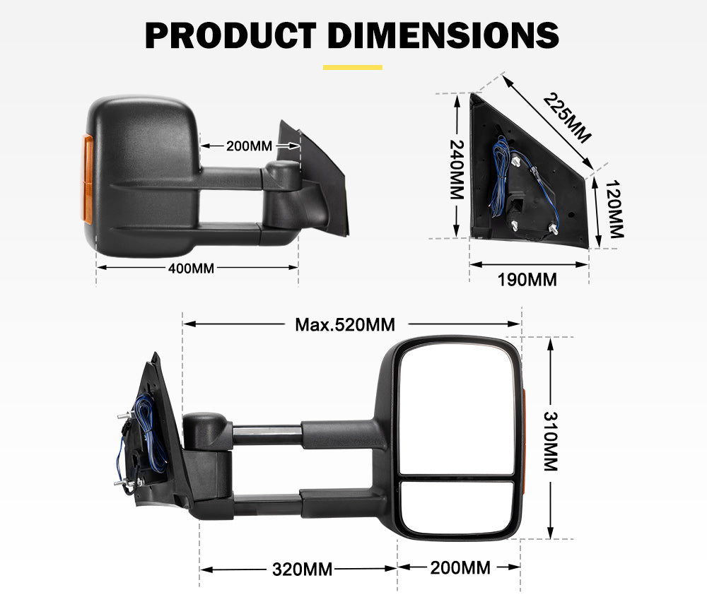 Pair Extendable Towing Mirrors For Mazda BT-50 MY 2012-2020