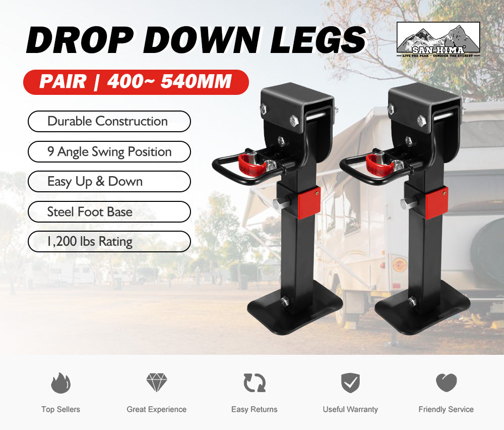 SAN HIMA 2x 400mm Drop Down Corner Legs W/Handle Steel Base 1200LBS Caravan Camper Trailer