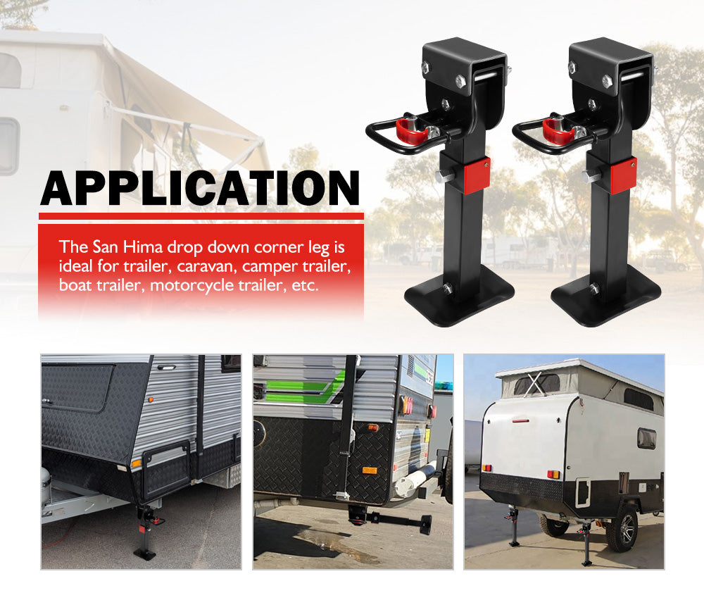 SAN HIMA 2x 400mm Drop Down Corner Legs W/Handle Steel Base 1200LBS Caravan Camper Trailer