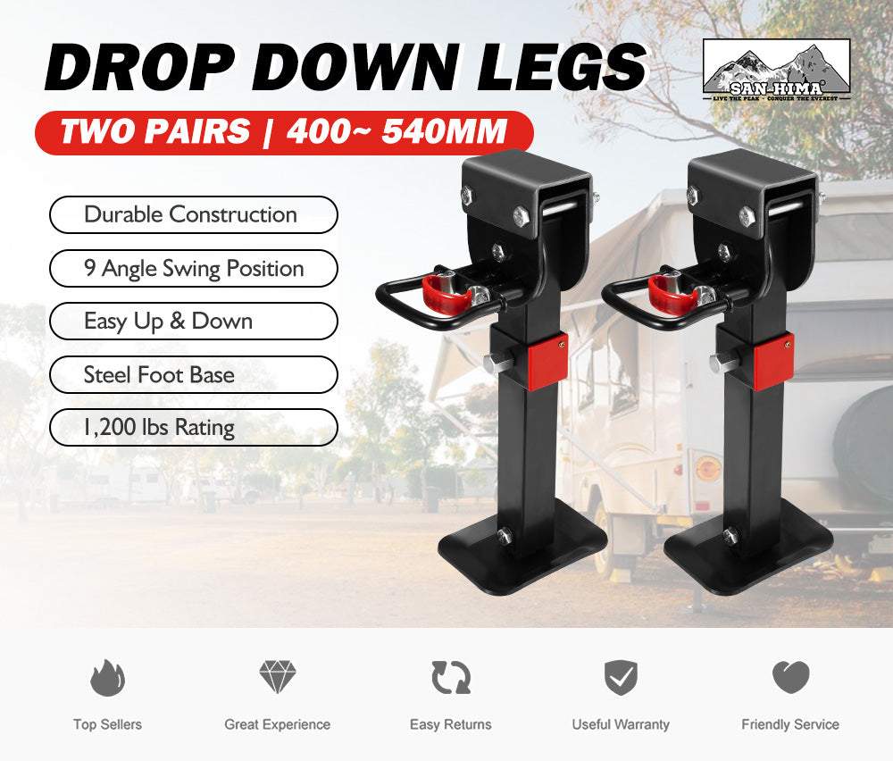 SAN HIMA 4x 400mm Drop Down Corner Legs 1200LBS Steel Base Caravan Camper Trailer W/Handle