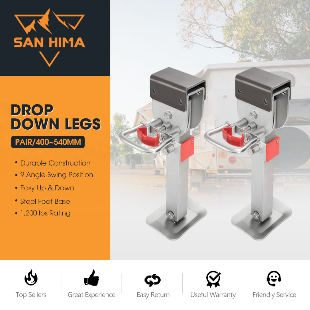 SAN HIMA 2x400mm Drop Down Corner Legs W/Handle Steel Base 1200LBS Caravan Stabilizer Leg