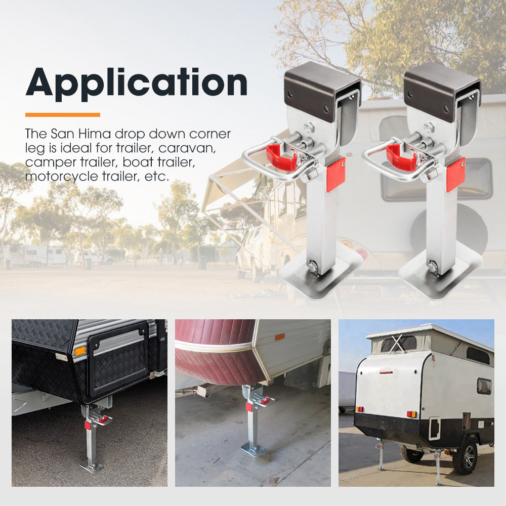 SAN HIMA 2x400mm Drop Down Corner Legs W/Handle Steel Base 1200LBS Caravan Stabilizer Leg