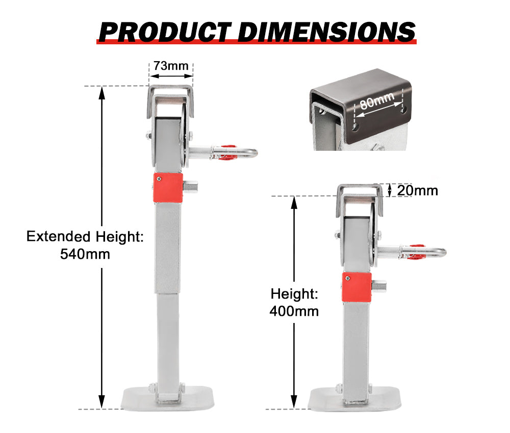 SAN HIMA 2x400mm Drop Down Corner Legs W/Handle Steel Base 1200LBS Caravan Stabilizer Leg