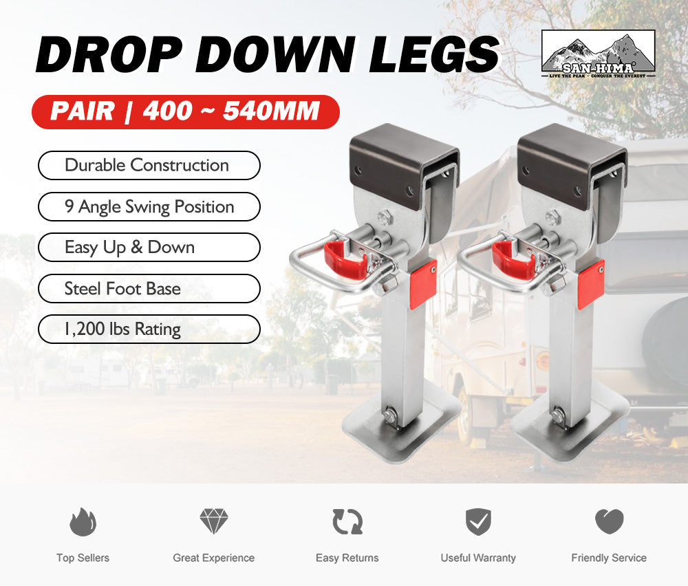 SAN HIMA 2x400mm Drop Down Corner Legs W/Handle Steel Base 1200LBS Caravan Stabilizer Leg