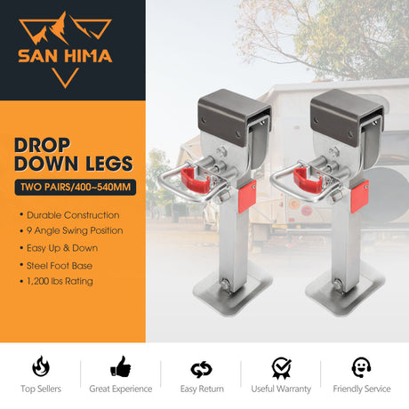 SAN HIMA 4x400mm Drop Down Corner Legs W/Handle Steel Base Caravan Stabilizer Leg 1200LBS